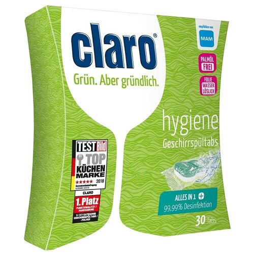 CLARO Hygiene Tabs Дезинфицирующие таблетки для мытья посуды в ПММ, 30 шт., Австрия