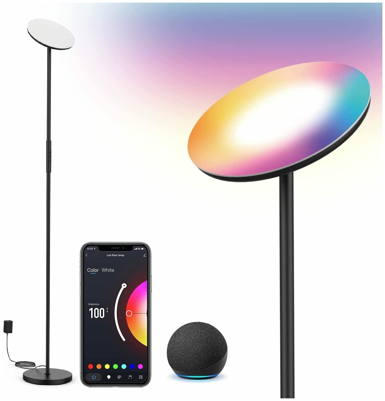 Лампа торшер напольная светодиодная Amaze Light RGB с Wi-Fi, Bluetooth, Яндекс Алисой, Google Home, Марусей, Alexa, Smart Bulb 24Вт