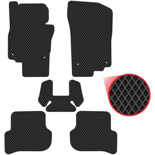 Автомобильные коврики EVA для Skoda Yeti (2009-2018), чёрные с чёрным кантом, ячейка - ромб