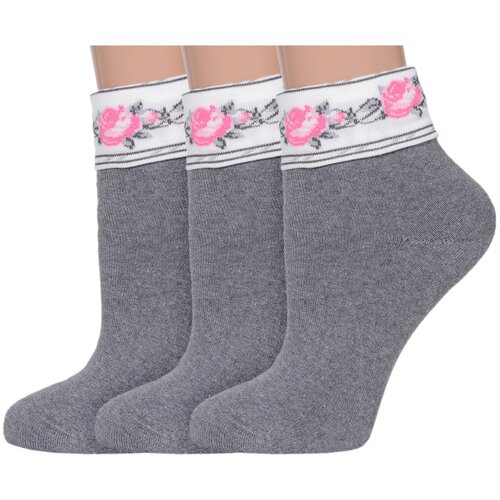 фото Комплект из 3 пар женских махровых носков rusocks (орудьевский трикотаж) серые, размер 23-25