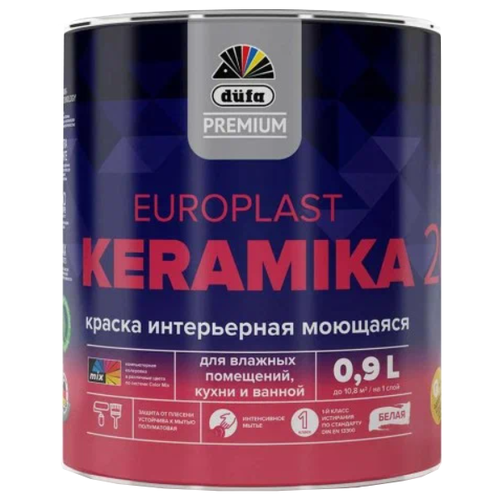 Краска акриловая Dufa Premium Europlast Keramika 20 полуматовая белый 0.9 л 1.5 кг краска акриловая dufa premium europlast keramika 7 для детской моющаяся матовая бесцветный 2 5 л