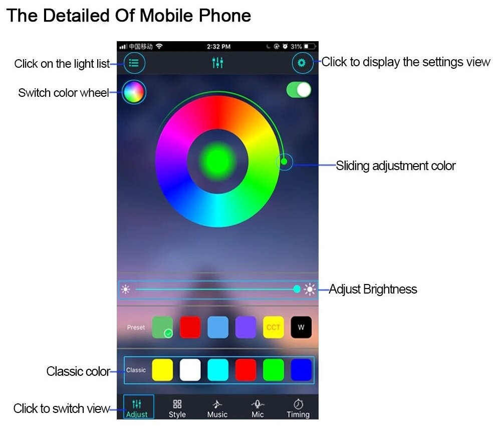 Светодиодная Bluetooth лента цветная (RGB) Led smd 5050 5m 5B Bluetooth с USB блоком и управлением через приложение со смартфона (Микс) - фотография № 2