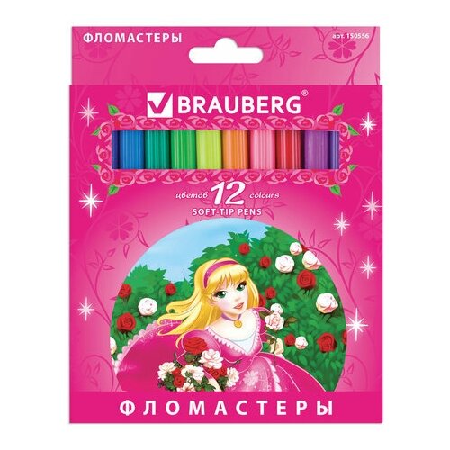 Фломастеры BRAUBERG Rose Angel 12 цветов вентилируемый колпачок картонная упаковка увеличенный срок службы, 6 шт