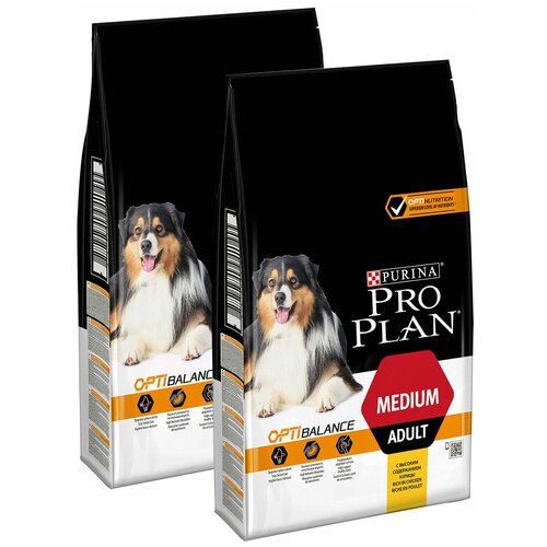 PRO PLAN ADULT DOG OPTIBALANCE MEDIUM для взрослых собак средних пород с курицей (7 + 7 кг)