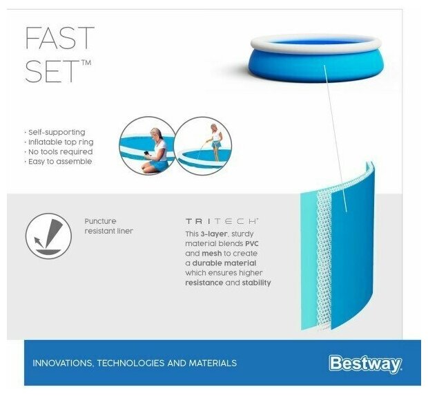 Бассейн, Bestway, надувной Fast Set 366х76см, 5377л - фотография № 4