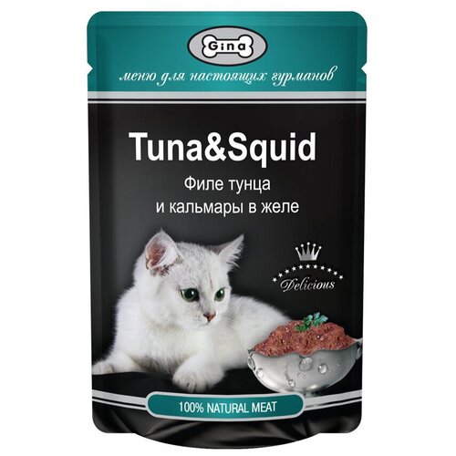 Корм Gina Tuna & Squid (в желе) для кошек, с тунцом и кальмаром, 85 г x 24 шт