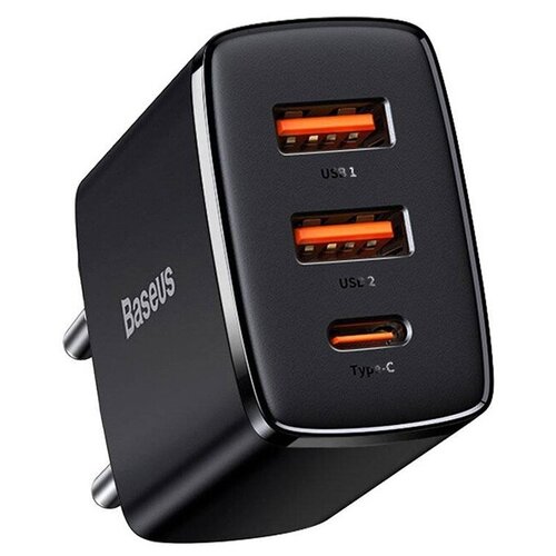 Сетевое зарядное устройство 2 USB + Type C Baseus Compact Quick Charger 30W для Apple Android