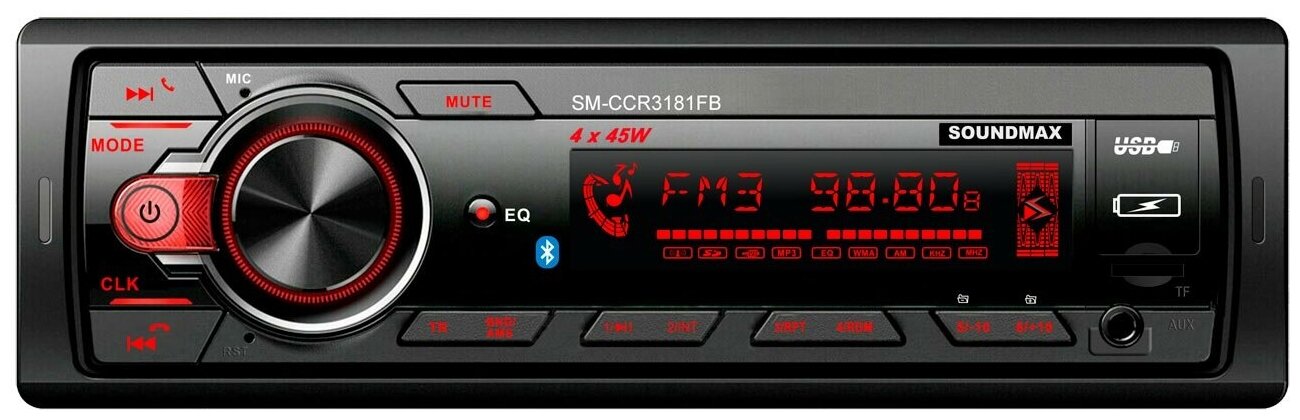 Автомагнитола Soundmax SM-CCR3181FB 1DIN 4x45Вт (SM-CCR3181FB(черный)\RGB)