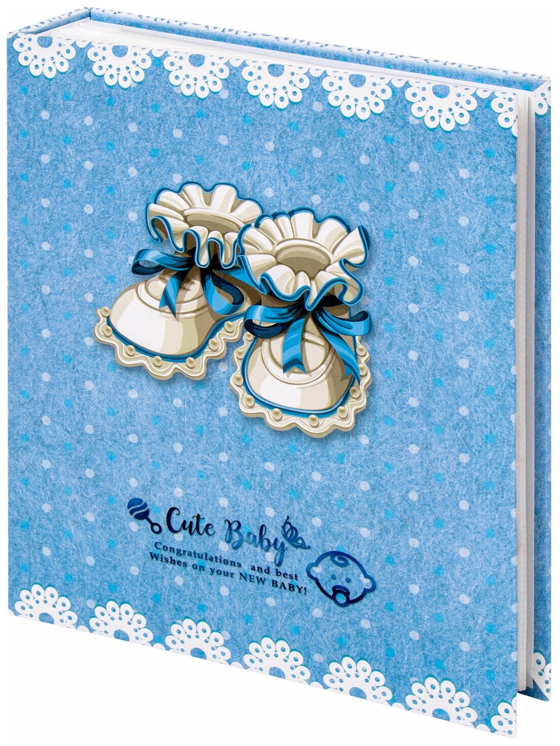 Фотоальбом BRAUBERG "Baby shoes" на 200 фото 10х15 см, твердая обложка, термосклейка, голубой, 39114, 391147