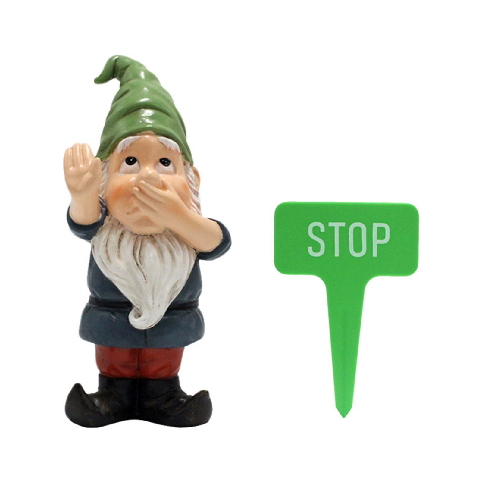Садовый декор гном с табличкой STOP из смолы
