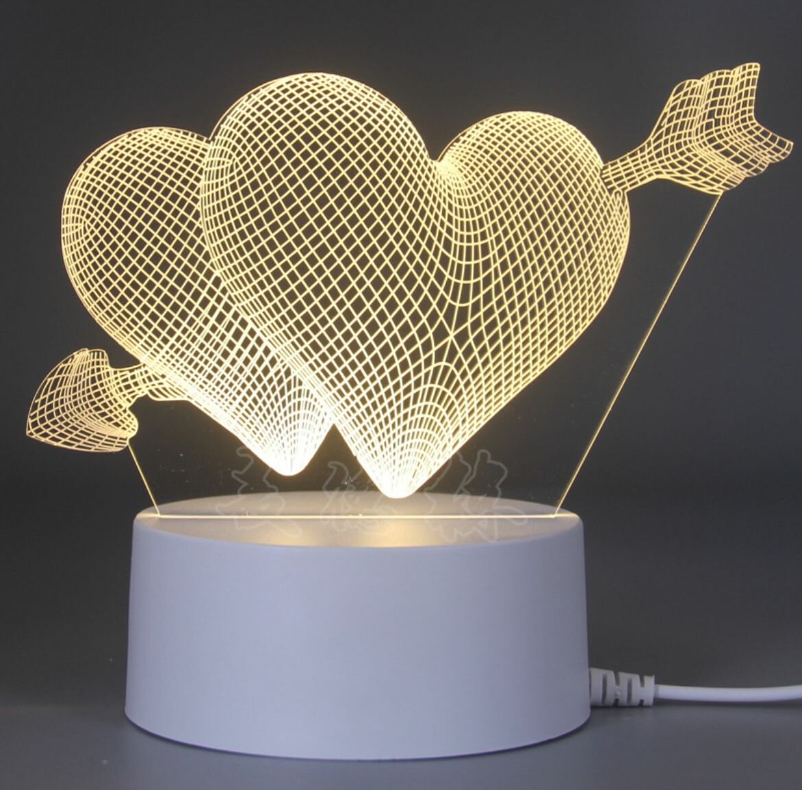 Ночник детский 3D Сердце, светильник интерьерный LED, настольная статуэтка светящаяся