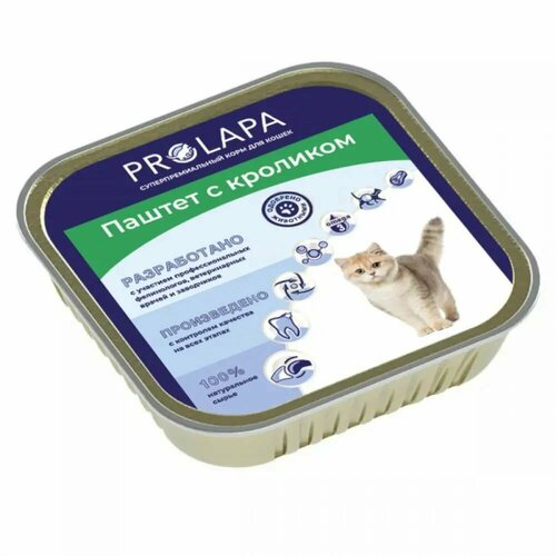 Prolapa Premium Ламистер полнорационный консервированный корм паштет с кроликом, для кошек, 100 г