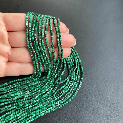 Бусины малахит А кубик граненый 2,5 мм нить 38 см, Suntrim