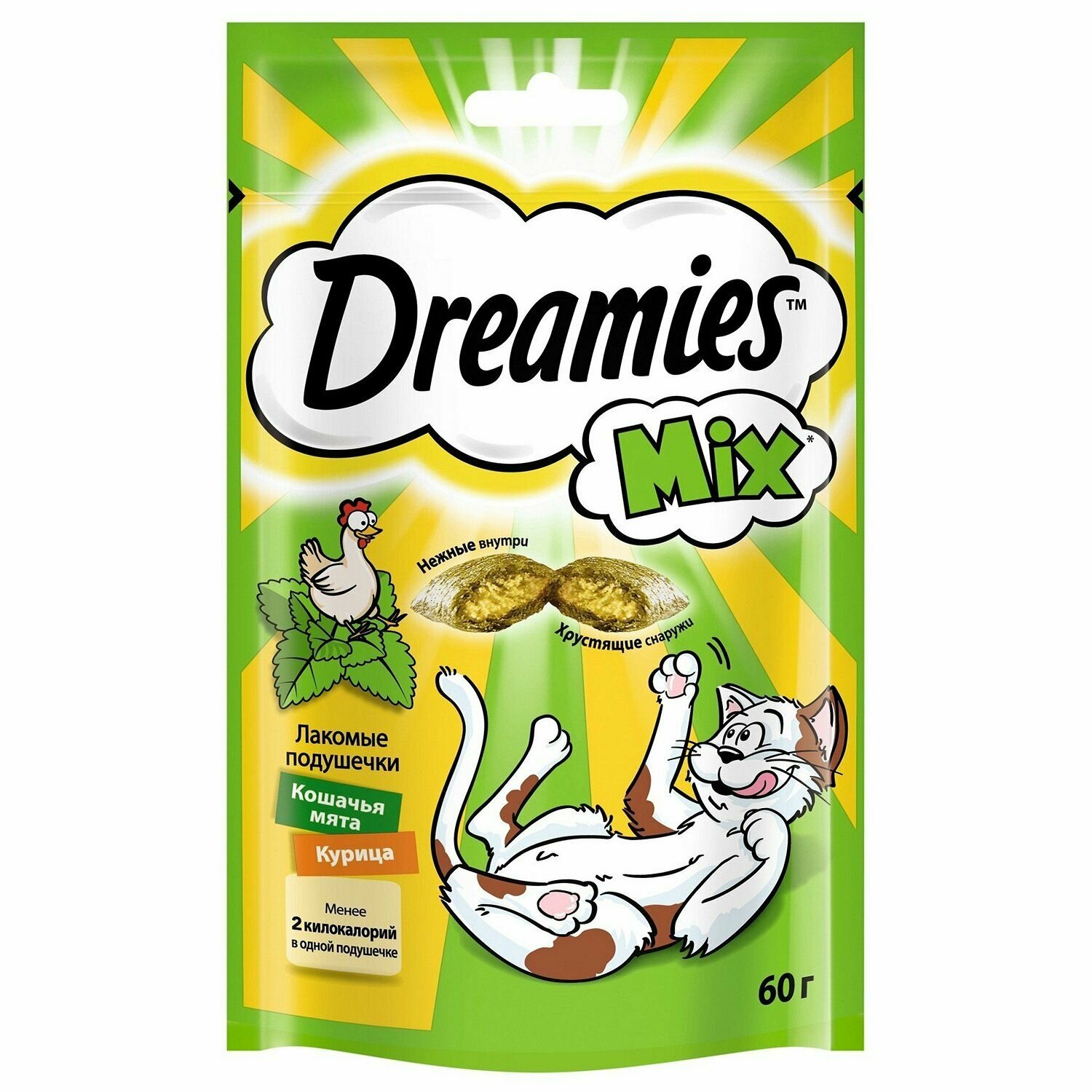 Dreamies лакомые подушечки для взрослых кошек с курицей и кошачьей мятой - 60 г