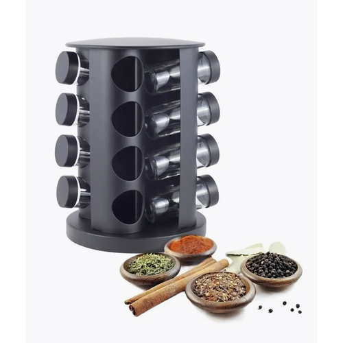 Большой набор для хранения специй на вращающейся подставке органайзер для специй черный 16 банок 1830₽