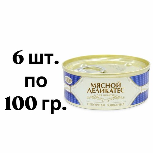 6 шт Yummy Мясной Деликатес консервы для щенков, с натуральной говядиной в желе, 100 г