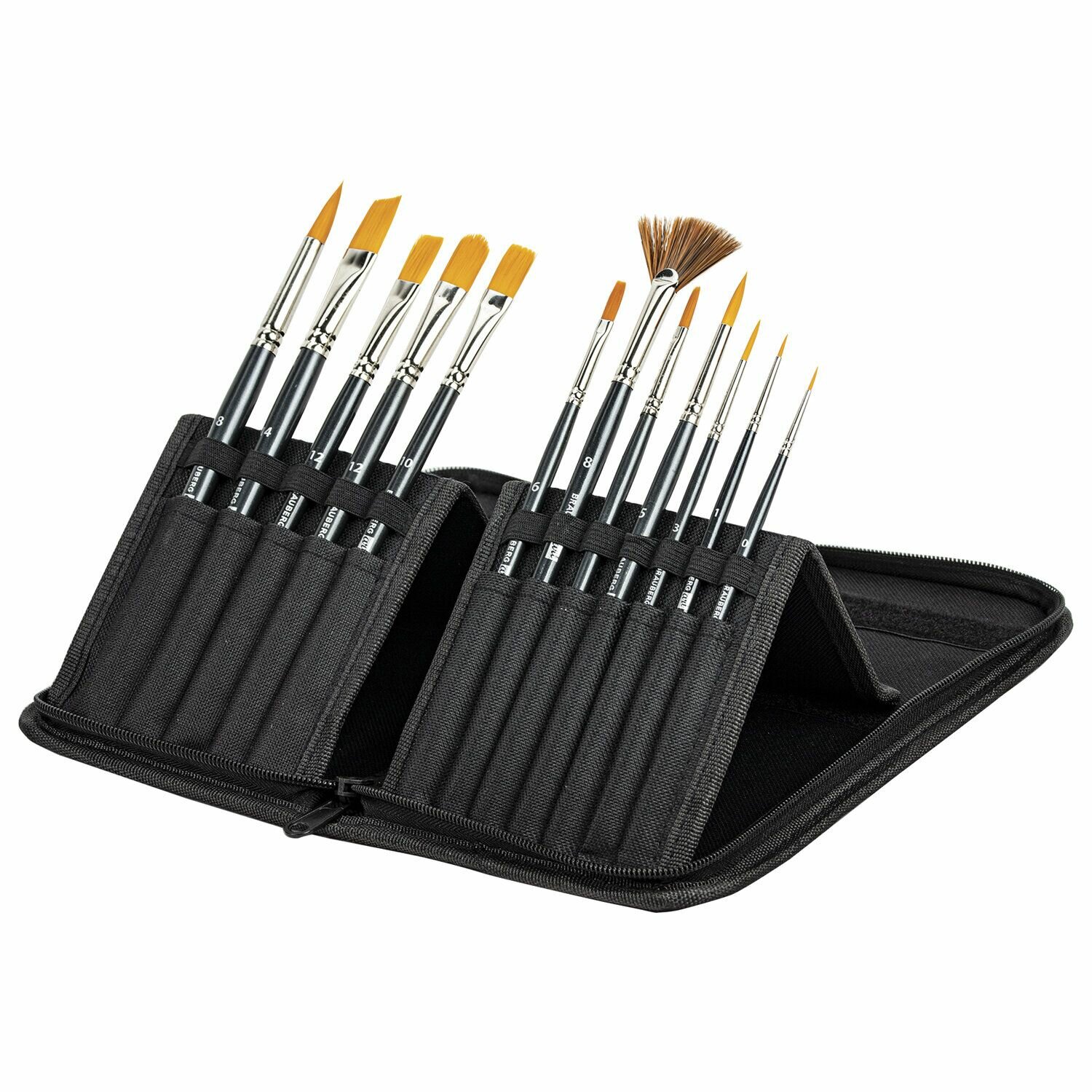 Кисти художественные Brauberg набор 12 шт, в черном пенале, синтетика (200966)