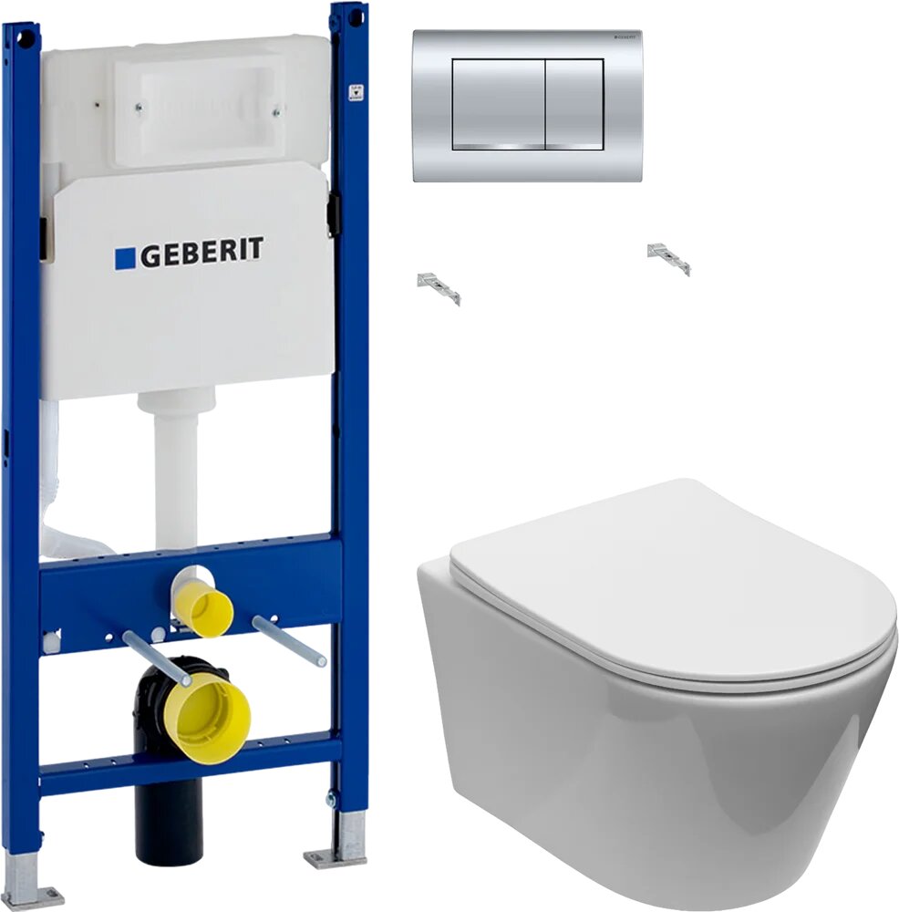 Комплект 2 в 1 Унитаз подвесной Aquanet Logan Tornado 340298 / Инсталляция с кнопкой Geberit Duofix Delta 458.163.21.1 цвет хром