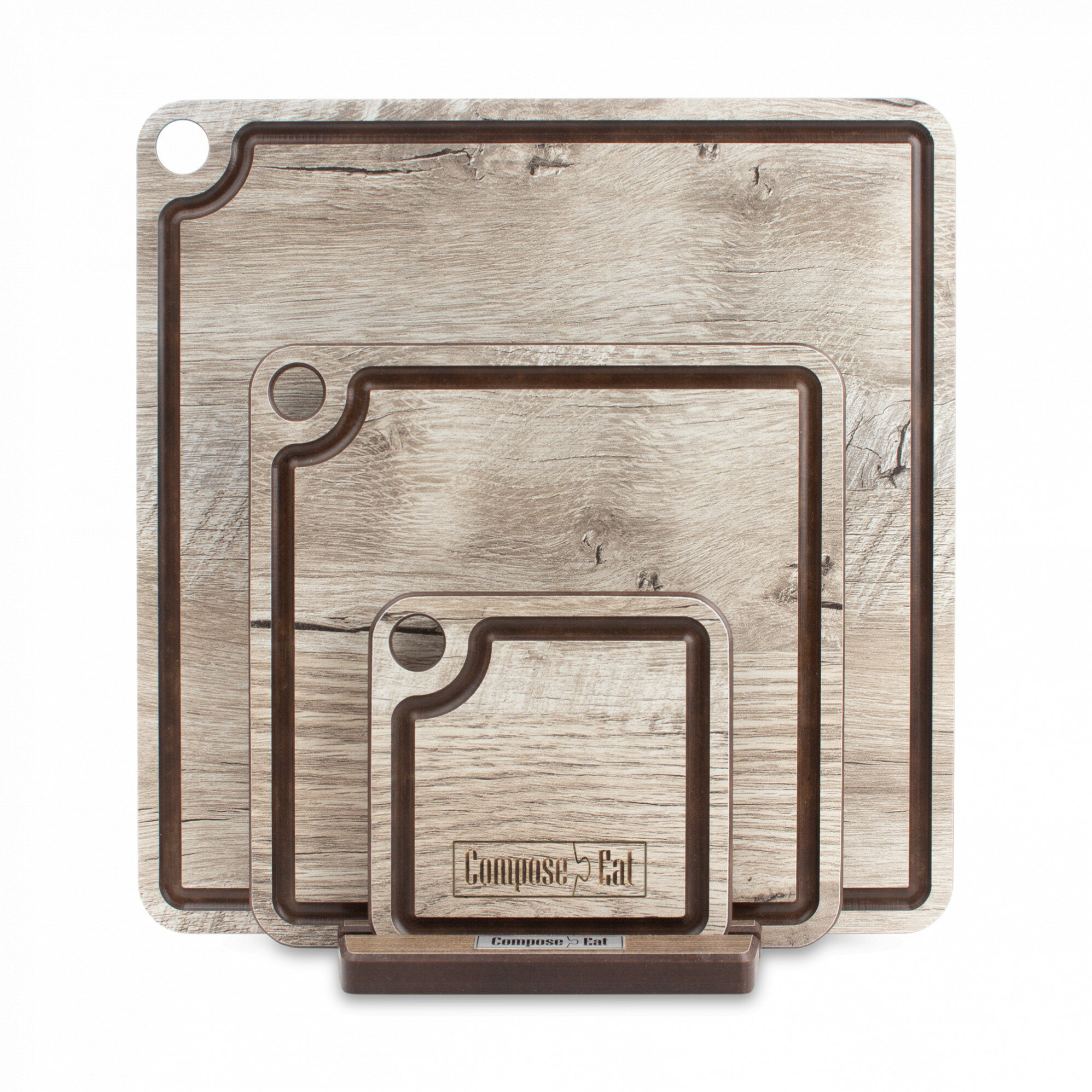 Набор сервировочных досок, 3 штуки, на подставке, дуб светлый, композитный материал NPG30523LS6 ProFashion