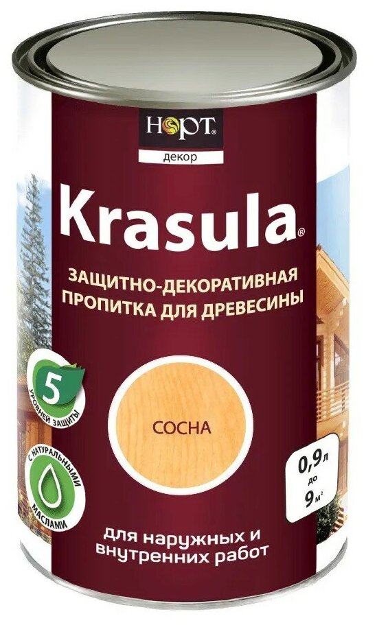 Krasula 0.9л сосна, Красула, защитно-декоративный состав для дерева и древесины
