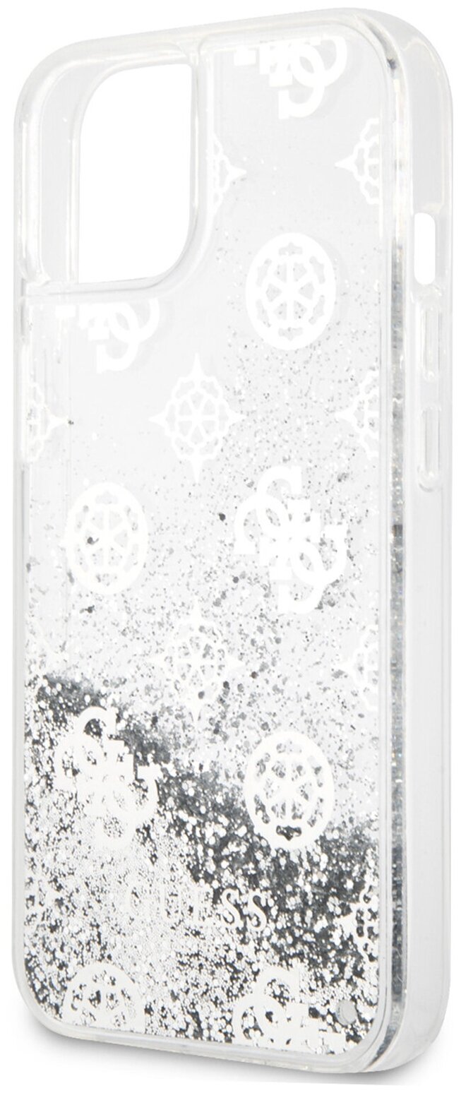 Guess для iPhone 13 чехол Liquid Glitter Peony Hard Silver