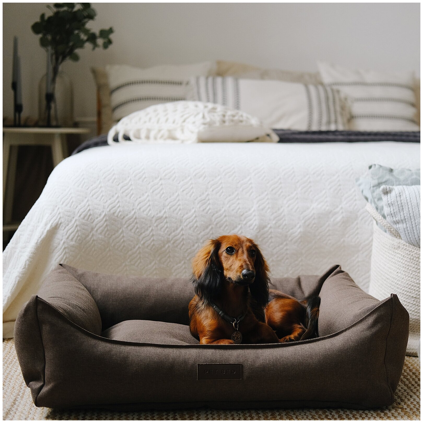 Сменный чехол лежанки для животных PET BED Рогожка, размер M 70х60 см, коричневый - фотография № 2