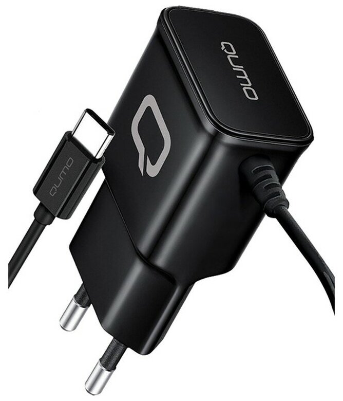 Сетевое зарядное устройство Qumo Energy (Charger 0025) 2.1A, встроенный кабель TYPE-C, черный - фото №1
