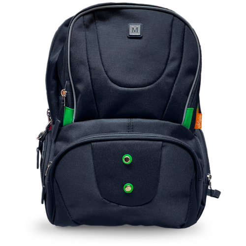 Рюкзак школьный ортопедический для мальчика серо-черный с зелеными вставками