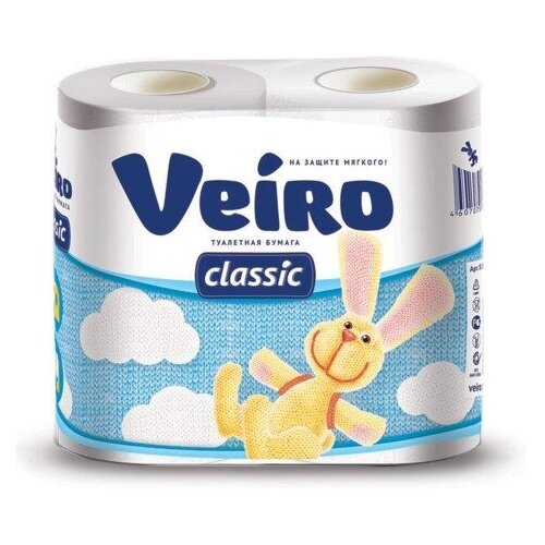 Бумага туалетная бытовая, комплект 100 шт., спайка 4 шт., 2-х слойная (4х17.5 м), VEIRO Classic (Вейро), белая, 5с24