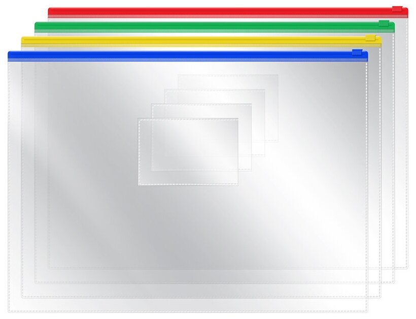 Папка-конверт на молнии OfficeSpace, А4, 120мкм, прозрачная, 12 шт