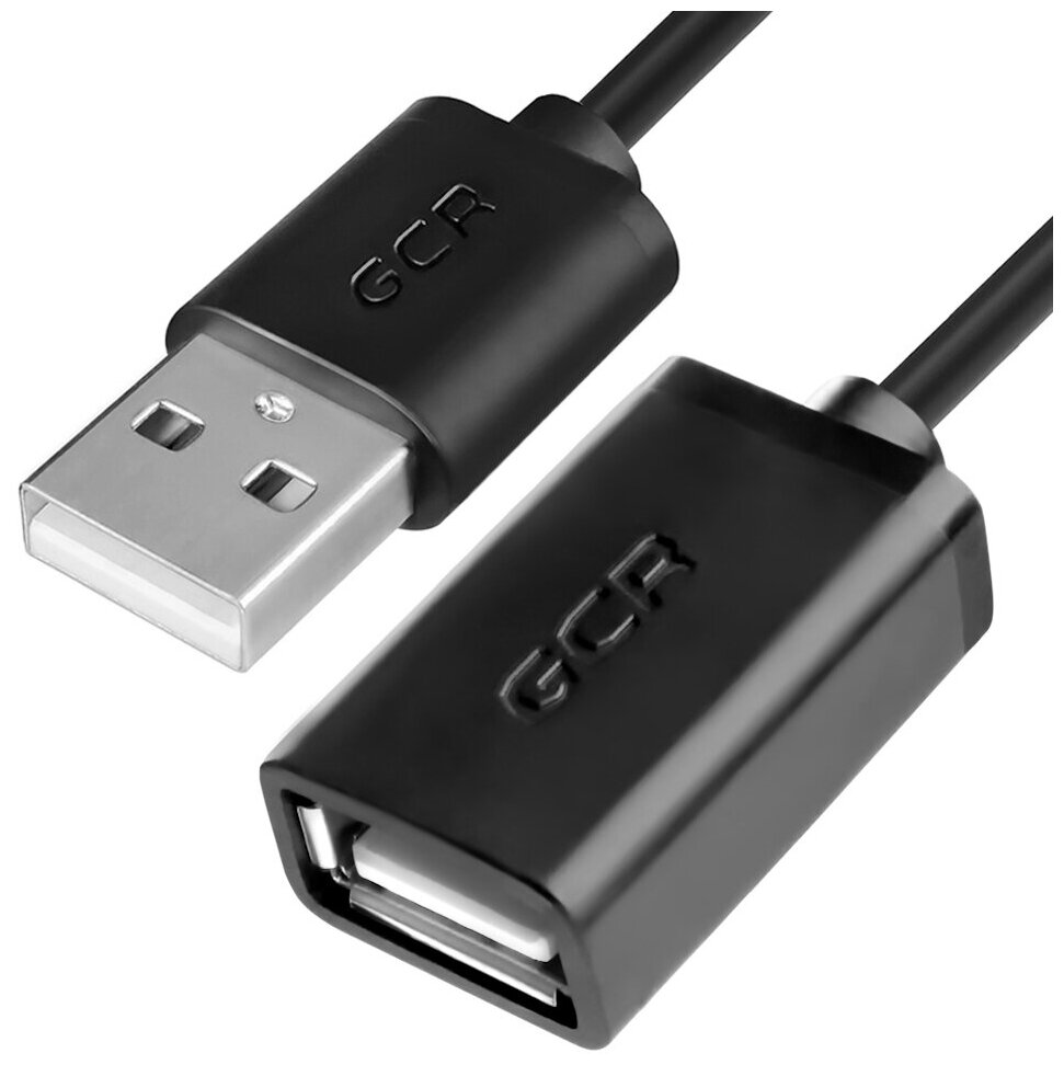 GCR Удлинитель 1.0m USB AM/AF, черный, экран, армированный, морозостойкий