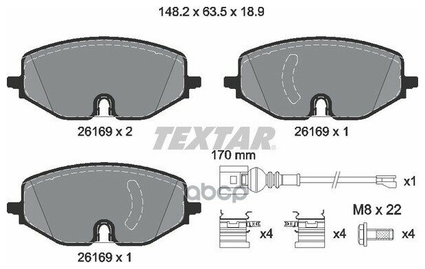 Тормозные колодки Textar 2616901 для Audi A3/Skoda Octavia/Volkswagen Golf, передние