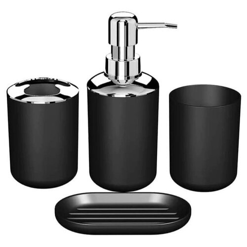 Набор аксессуаров для ванной, 4 в 1, набор туалетных принадлежностей для ванной комнаты, мыльница, дозатор, стакан для зубных щёток, чёрный