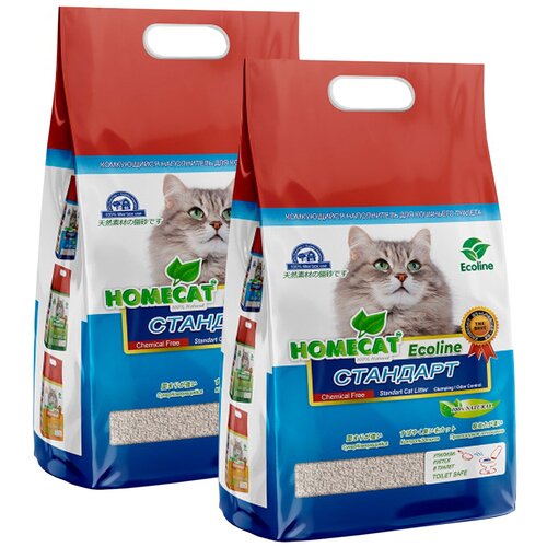 HOMECAT эколайн стандарт наполнитель комкующийся для туалета кошек (6 + 6 л)