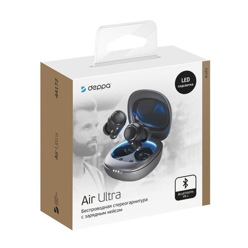 Беспроводные наушники с микрофоном Air Ultra TWS BT 51 зарядный футляр 500 мАч графитовые 220500₽