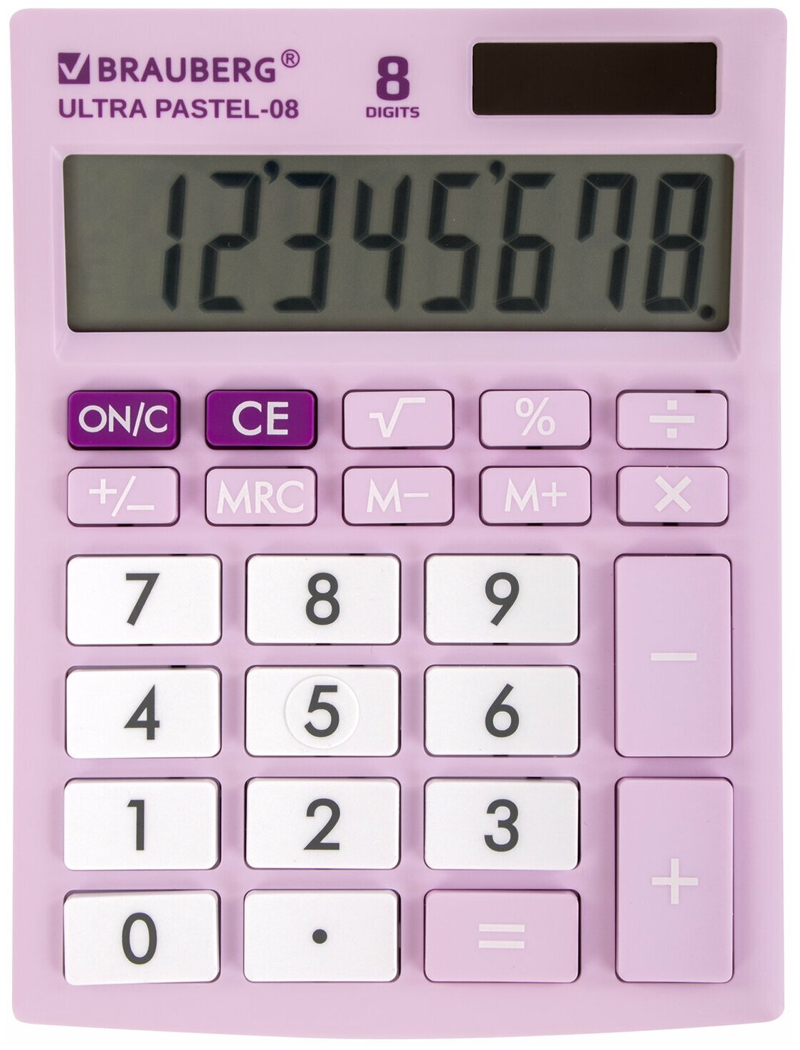 Калькулятор настольный BRAUBERG ULTRA PASTEL-08-PR, компактный (154x115 мм), 8 разрядов, двойное питание, сиреневый