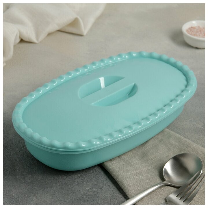 фото Миска, салатник, салатница с крышкой, 1,5 л прямоугольная, цвет аквамарин