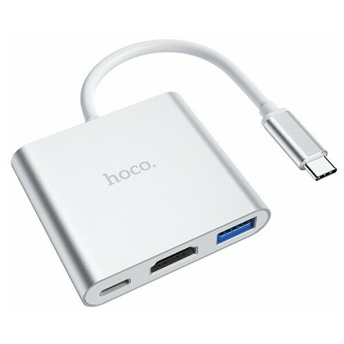 Хаб Hoco Type-C HB14 Easy use USB-C на USB3.0 + HDMI + PD, серебряный кабель для hdtv телевидения usb type c на hdtv для samsung dex