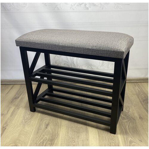 Обувница банкетка Лофт каркас металл с полками для обуви в прихожую, открытая с мягким сиденьем Серый