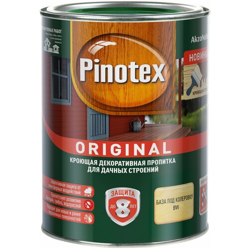 Pinotex ORIGINAL Кроющая декоративная пропитка для дерева, 0.9л, соломенный 034