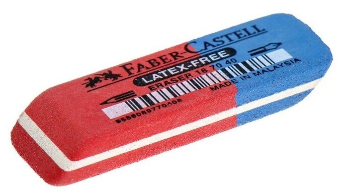 Ластик Faber-Castell каучук 7070 50х18х8, двухсторонний для карандашей и чернил, красно-синий
