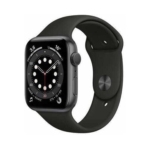 Умные часы Apple Watch Series 6 GPS 44мм Aluminum Case with Sport Band, серый космос/черный, A2292, Гарантия 1 год