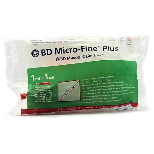 BD Micro-Fine Plus Шприцы инсулиновые Микро-Файн Плюс 1 ml U-40 с несъемной иглой 29 G, 10 штук