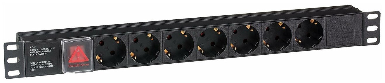 Exegate EX280838RUS Блок розеток ExeGate ServerPro PDU-19H703 Al-7S-C20-SW, 19",1U,алюм, 7 Schuko, С20 - фото №1