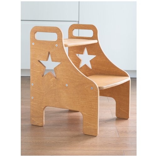 Ступенька столик для детей BE KIDS 3 в 1 Звезда / Детский табурет / Стремянка для ванной, кухни, детской / Покрыто эко маслом (цвет Бук)