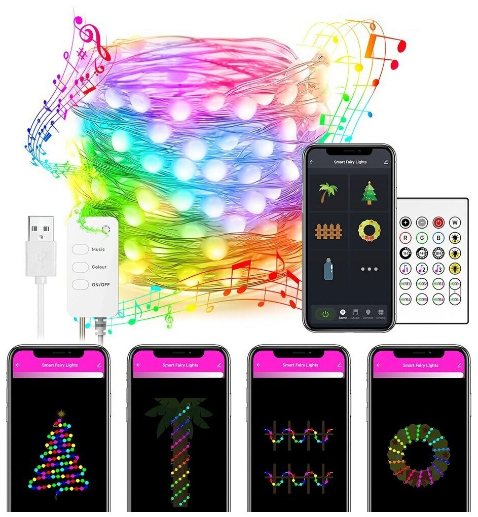 Умная интерьерная WIFI гирлянда RGB (20 метров, управление со смартфона, пульт ДУ) Яндекс Алиса, Tuya , Amazon Alexa. — фото 1
