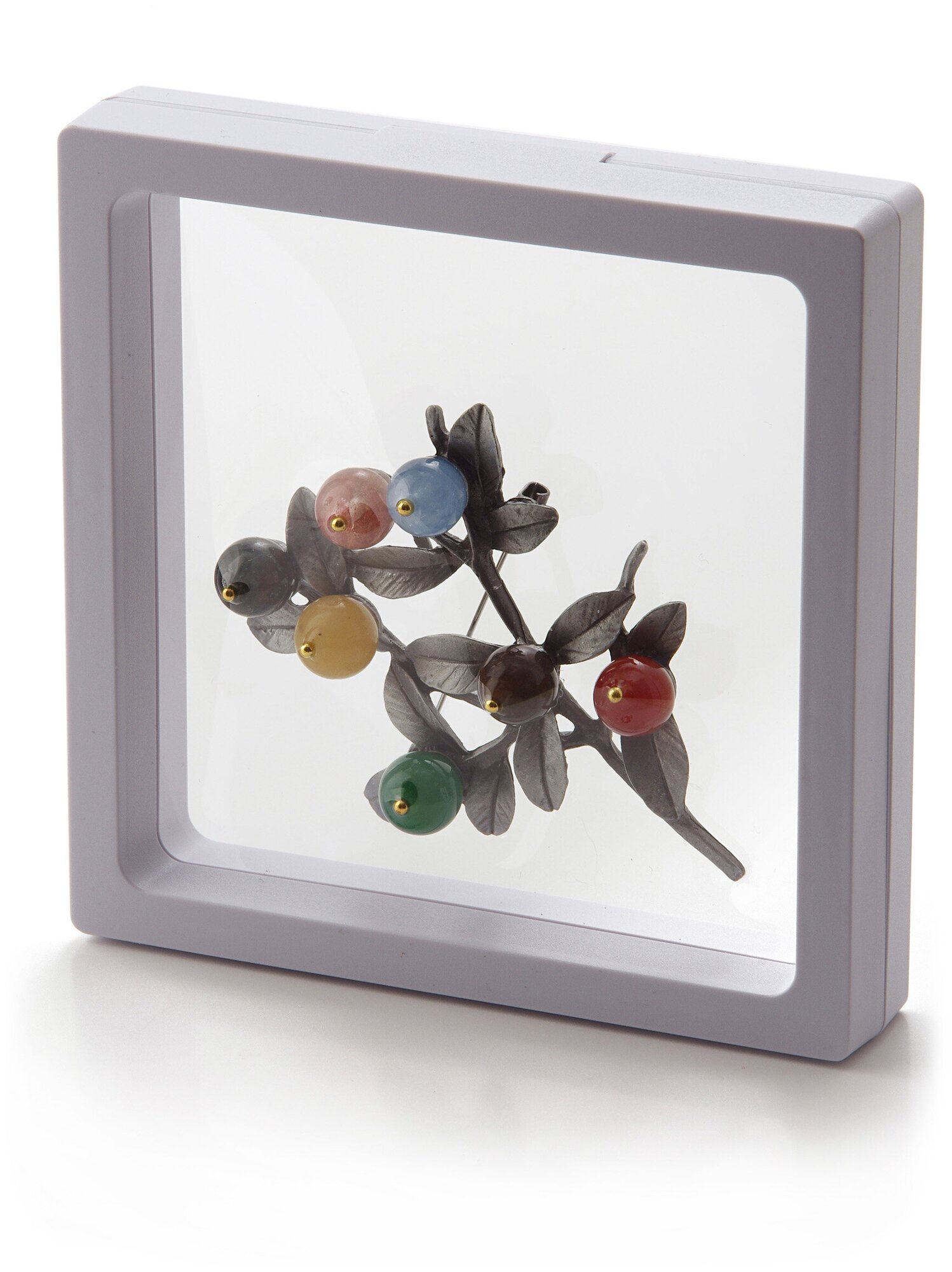 Брошь ЖемАрт, яшма, агат, кварц, серый/зеленый — фото 1