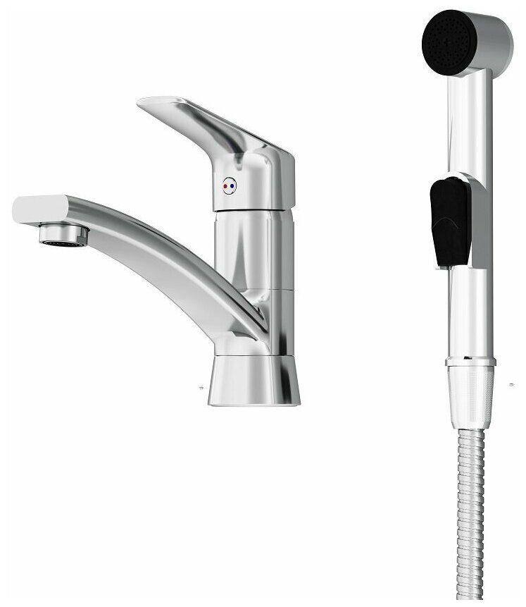 фото Смеситель для раковины Damixa Venus DX7S70230000 с поворотным изливом и гигиеническим душем