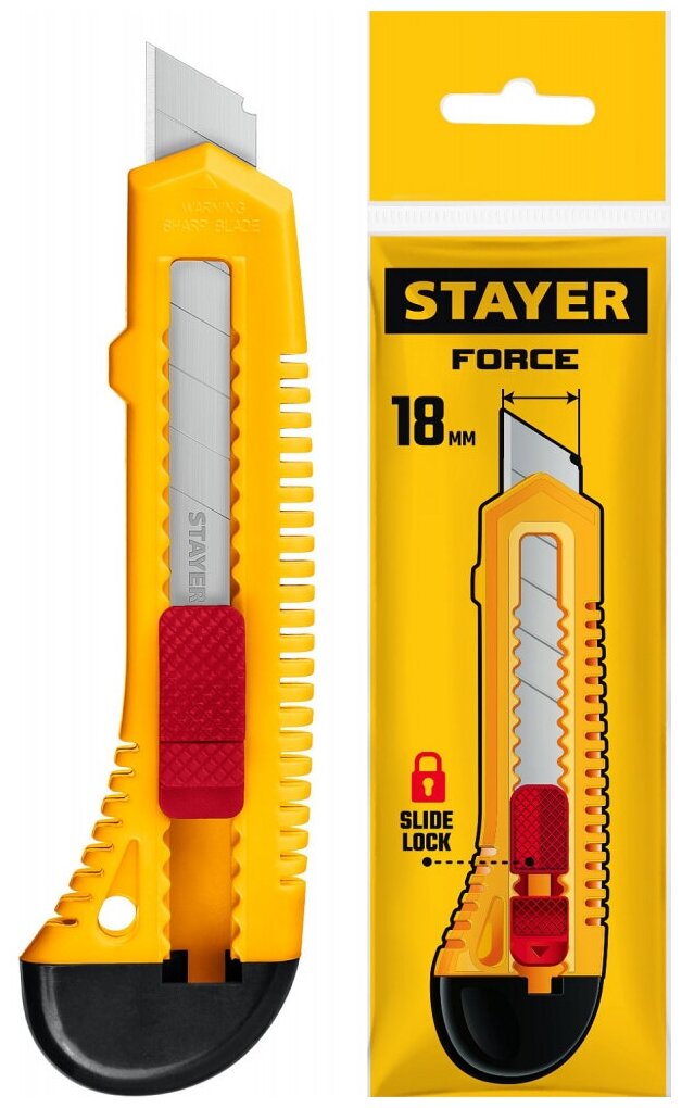 Упрочненный нож STAYER Force из АБС пластика сегментированные лезвия 18 мм 0911_z01