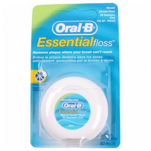 Купить Зубная нить Oral-B Essential вощеная 50м мятная, Полоскание и уход за полостью рта